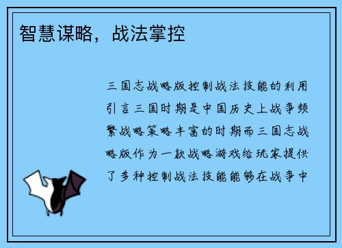 智慧谋略，战法掌控